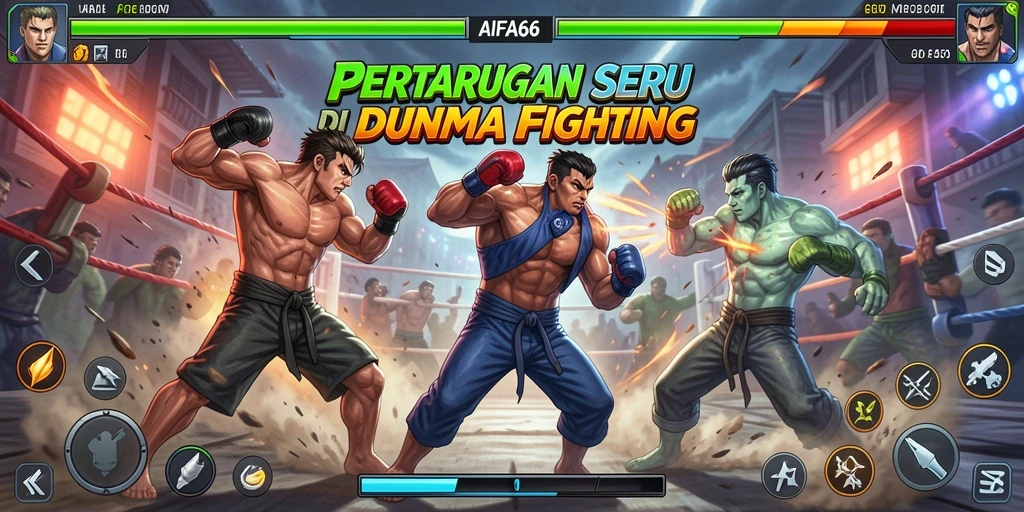 Screenshot AIFA66 menampilkan pertarungan intens antara dua karakter dalam arena.