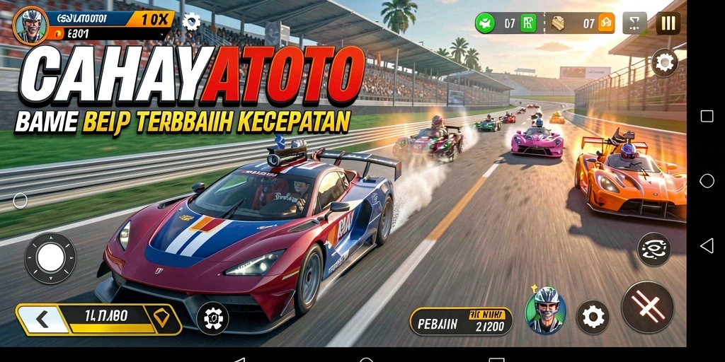Gameplay balapan seru di CAHAYATOTO dengan trek menarik dan mobil cepat.