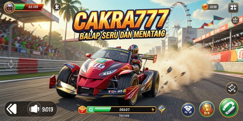 Screenshot gameplay CAKRA777 menampilkan aksi balap yang menegangkan.