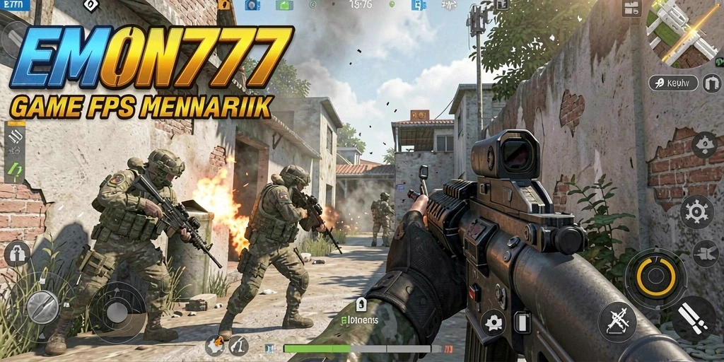 Screenshot EMON777 menampilkan aksi intens di medan perang FPS.