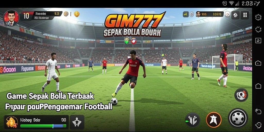 Screenshot utama GIM777 menampilkan aksi mendebarkan di lapangan sepak bola.