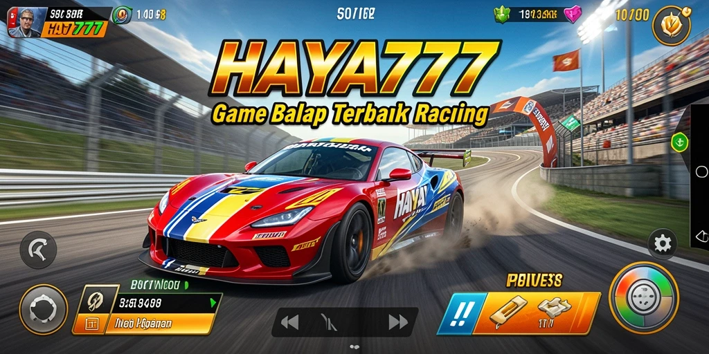 Screenshot gameplay HAYA777 menunjukkan mobil balap yang melaju kencang di lintasan.
