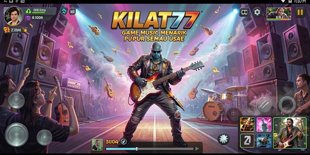Screenshot gameplay KILAT77 yang menunjukkan interaksi pengguna dengan alat musik.