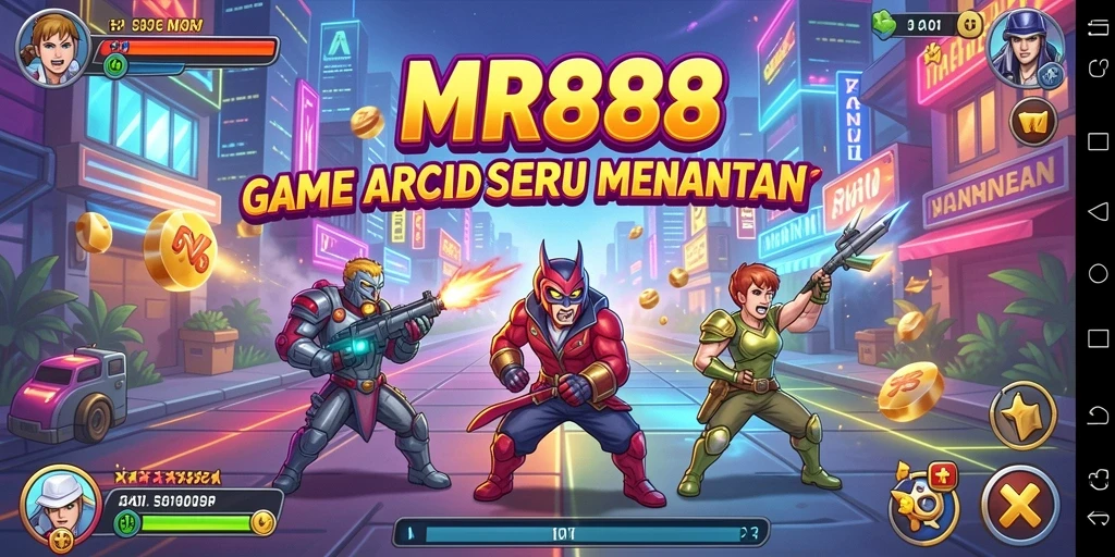 Screenshot gameplay MR888 menampilkan aksi seru dalam level Arcade.