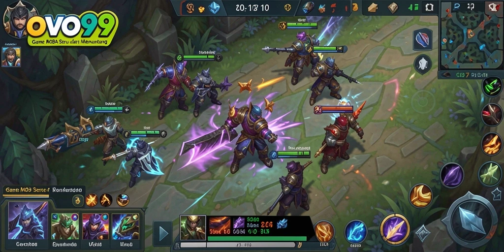 Screenshot OVO99 menampilkan aksi seru dalam permainan MOBA.