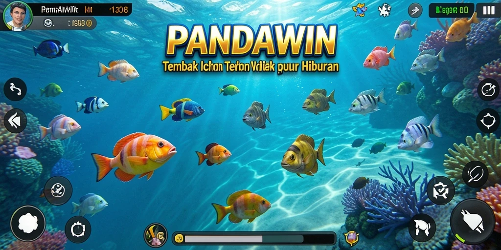 Tampilan gameplay seru game Tembak Ikan PANDAWIN.