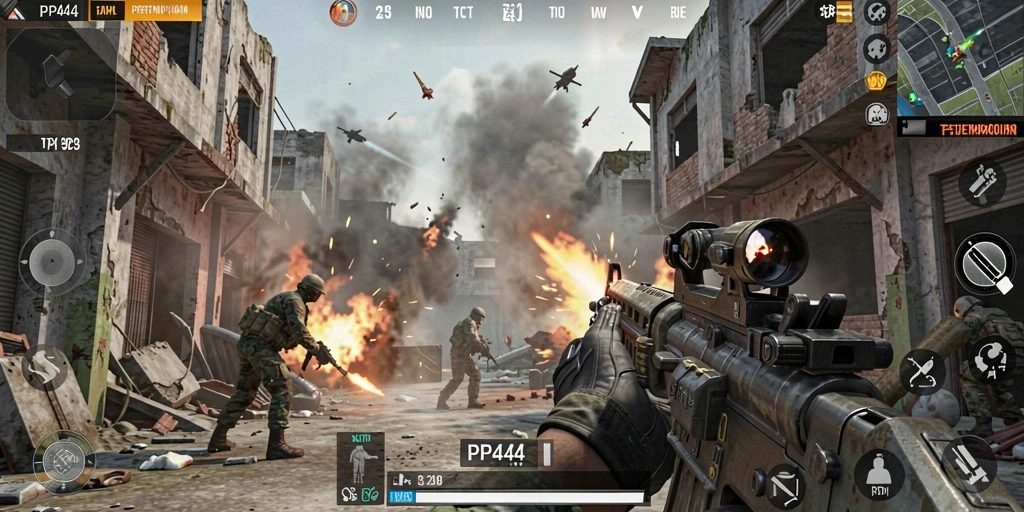 Screenshot gameplay PP444 dengan pertempuran TPS yang seru.