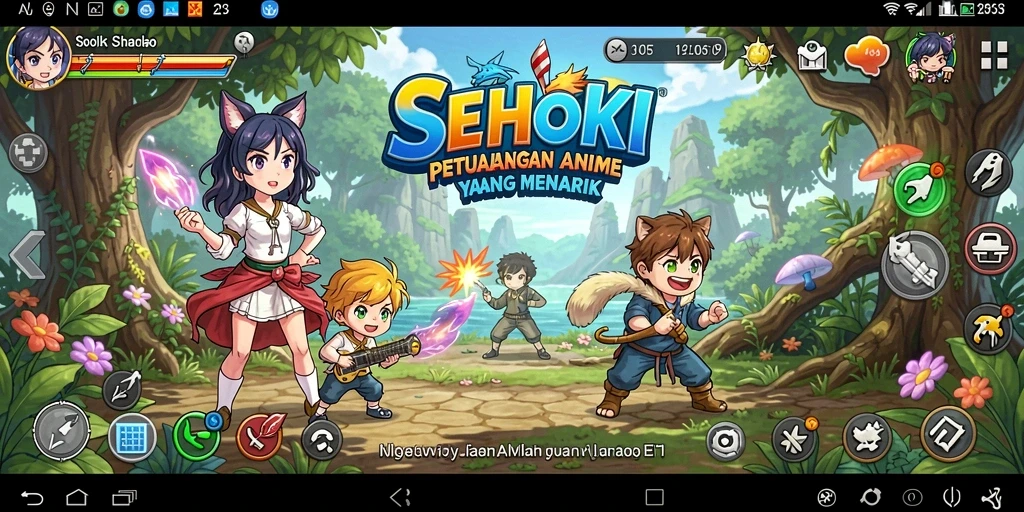 Tampilan layar SEHOKI yang penuh warna dan karakter Anime menarik.