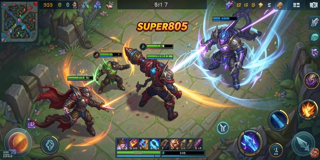 Screenshot <strong>SUPER805</strong> menampilkan aksi seru dalam pertandingan MOBA.